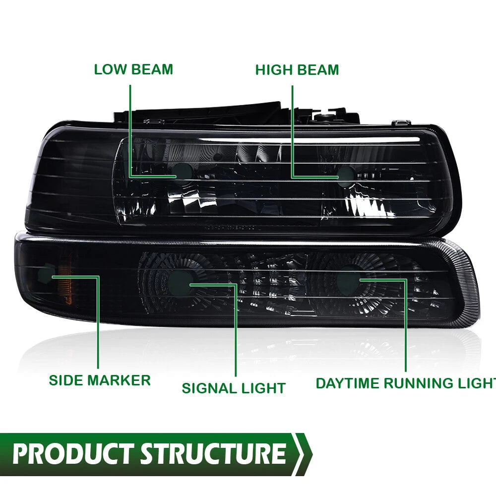 Smoke Black Headlight Lamps for Chevy Silverado, Suburban (1999–2006)