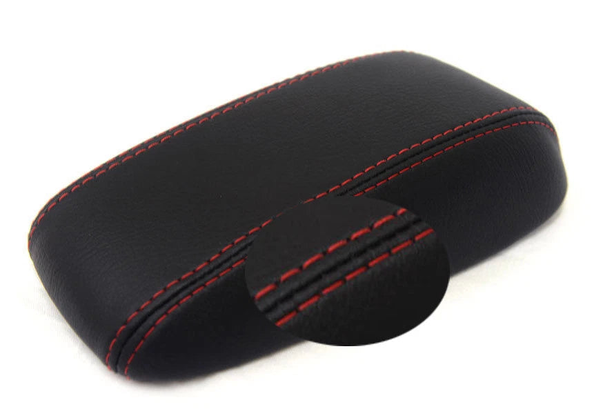 Leather Synthetic Console Armrest Cover for Mazda Protege (1995–1998) Red Stitch