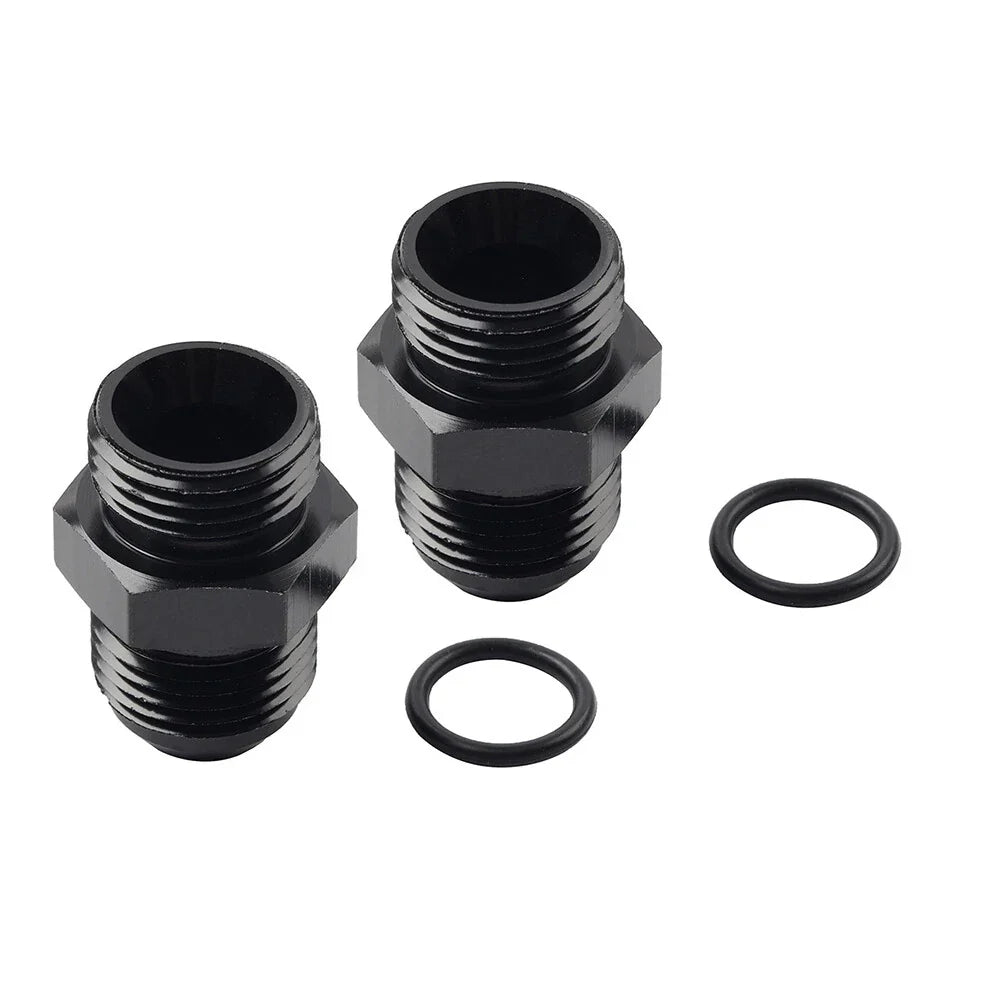 Black Aluminum AN8 Flare to 8AN ORB Male Fitting Adapter w/ O-Rings