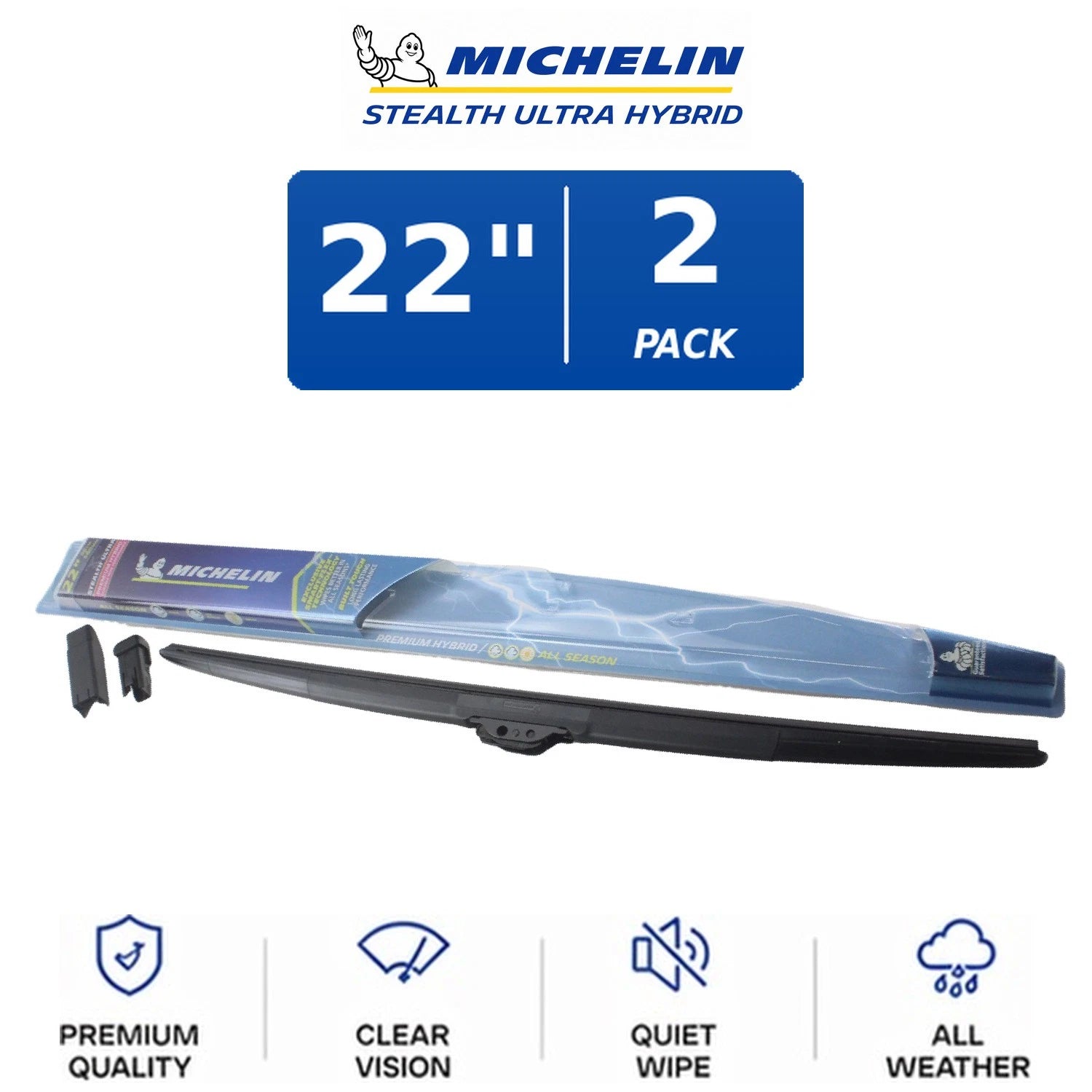 Set of 2 Michelin Stealth Ultra Hybrid Wiper Blades 22" for