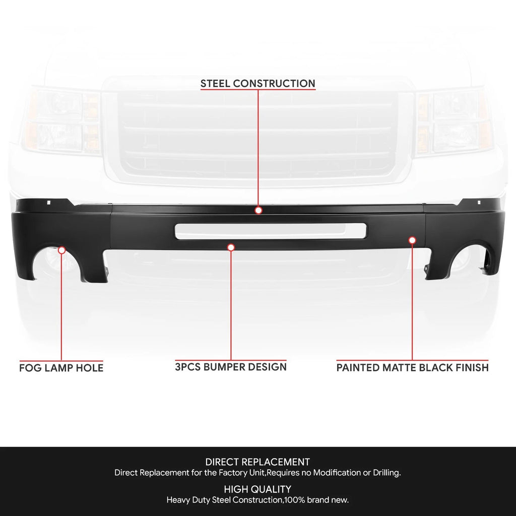 Front Bumper Face Bar for GMC Sierra 1500 (2007–2013) w/Fog Light & Air Inlet