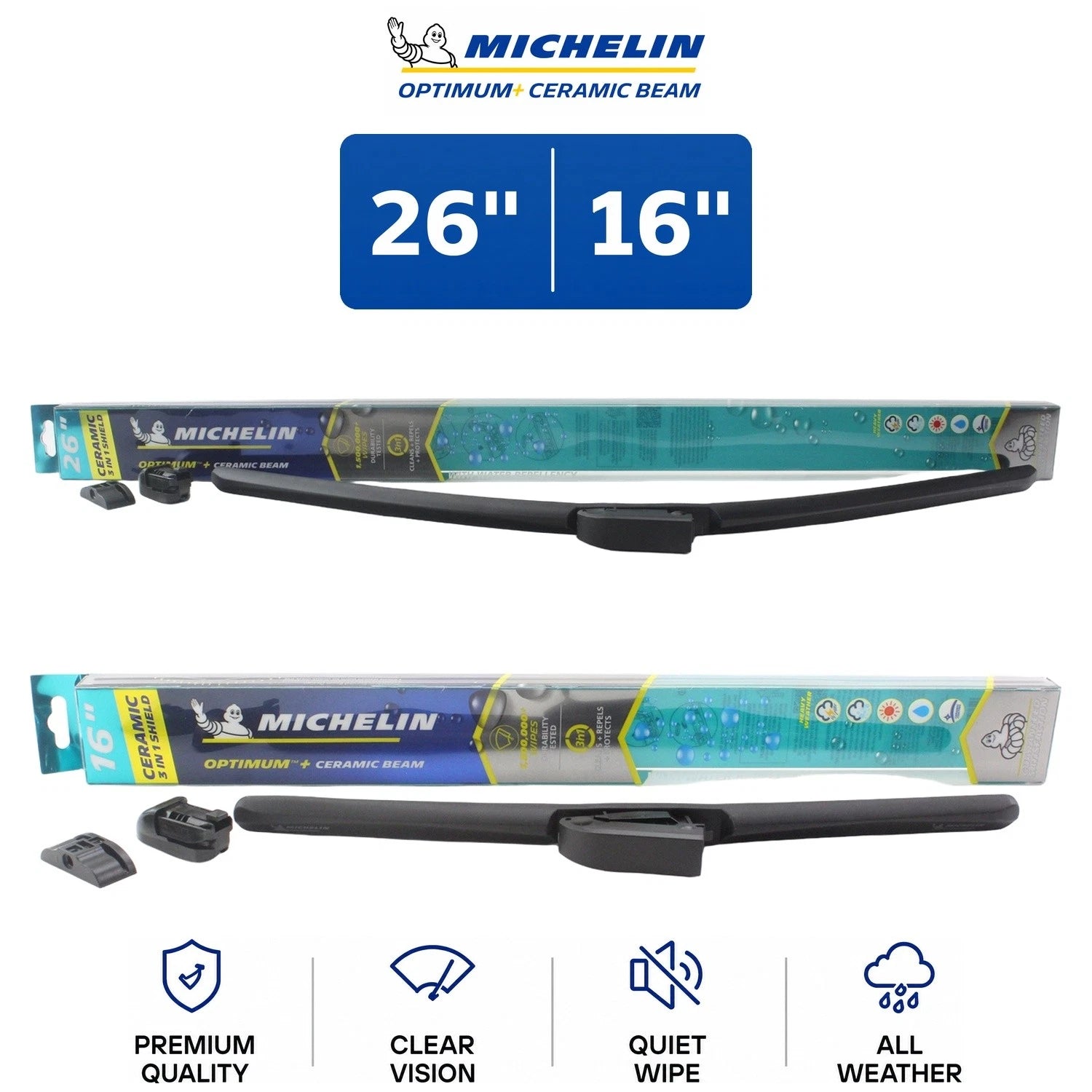 Set of 2 Michelin Optimum+ 26"/16" Ceramic Wiper Blades for Kia Rio (2012–2023)
