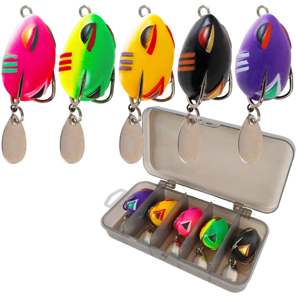 Set of 5 Soft Silicone Floating Frog Lures for Bass Fishing