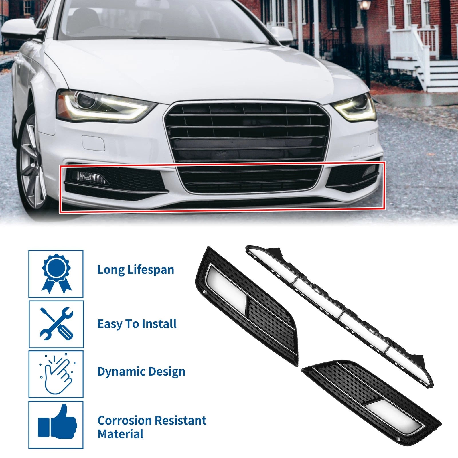 Set of 1 Front Lower Bumper Grille Grill for Audi A4 B8PA (2013–2015) No.8KD807681 Black