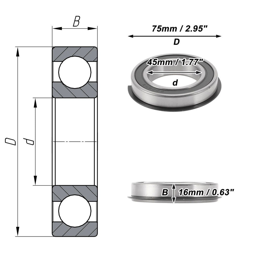 Deep Groove Ball Bearing 6009NR2RS for Scooter Skateboard Wheel (45x75x16mm)