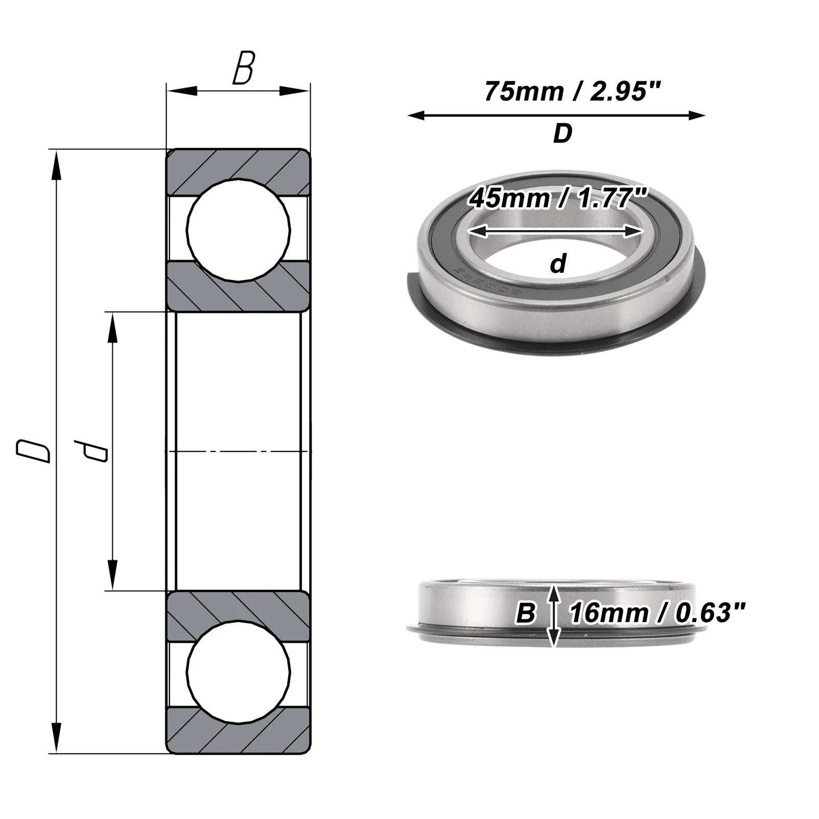 Deep Groove Ball Bearing 6009NR2RS for Scooter Skateboard Wheel (45x75x16mm)
