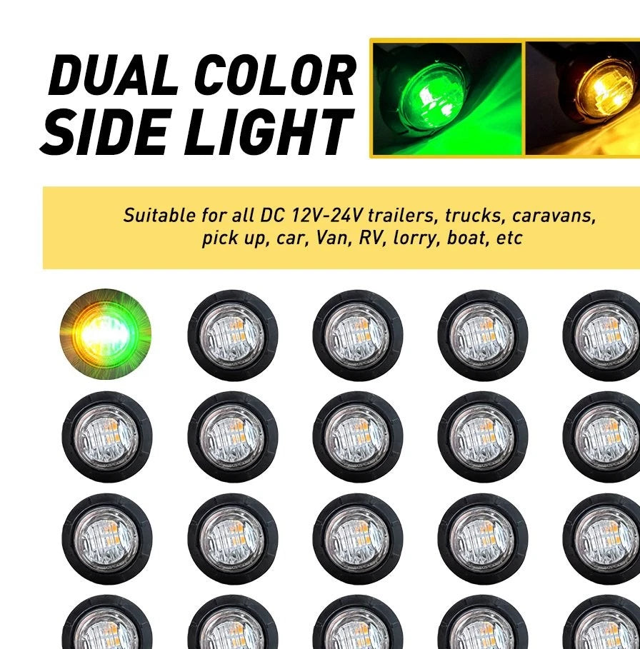 20x Dual Color Amber Green LED Side Marker Lights for Truck Trailer