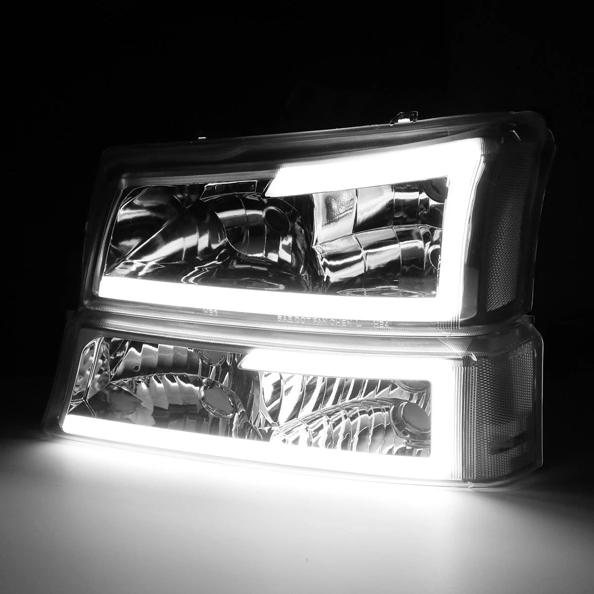 LED DRL Headlight Bumper Signal Lamps Chrome for Silverado Avalanche (2003–2007)