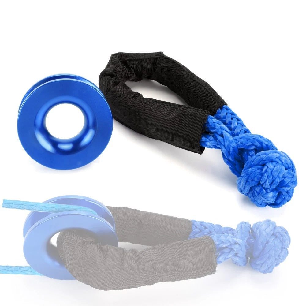 2X Heavy Duty Recovery Ring Snatch Block Pulley with 2X Soft Shackles