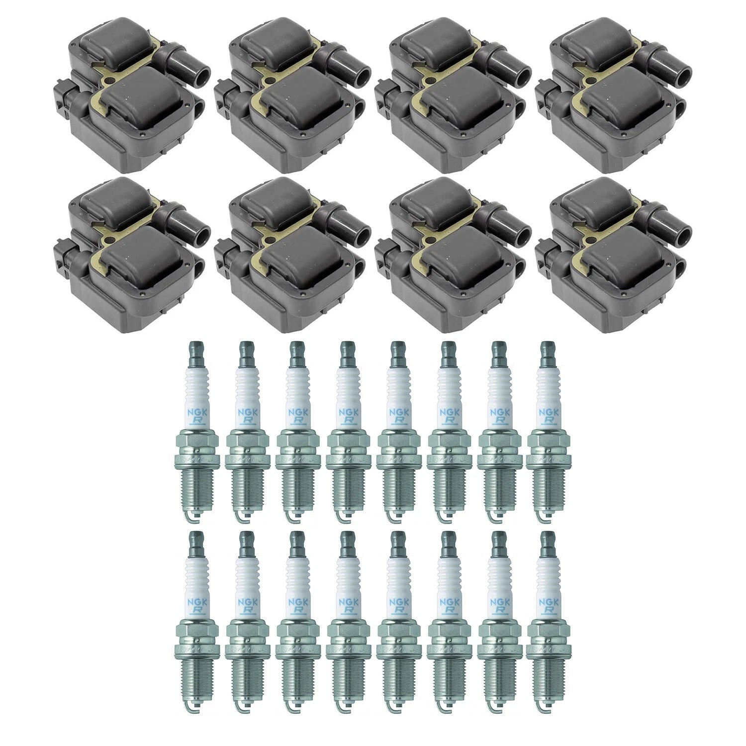 Set of 8 Ignition Coils & 16 NGK V-Power Spark Plugs for W202 C215 C208 W210 V8