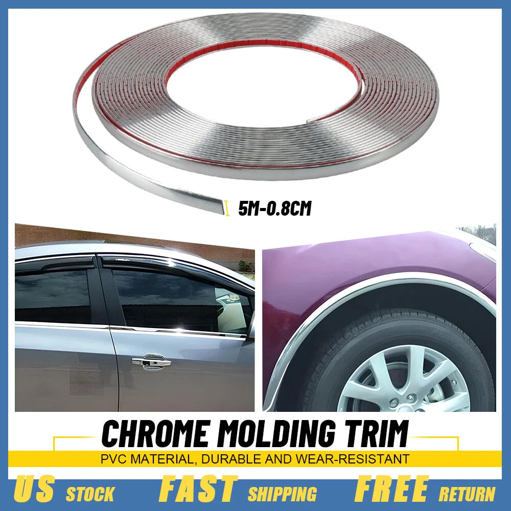 Chrome Molding Trim for Universal Vehicles (16ft x 0.8cm)
