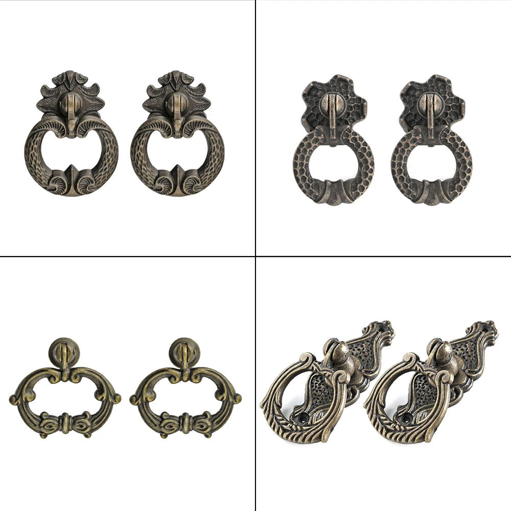 Set of 10 Antique Drop Ring Handle Pulls for Cabinets and Drawers