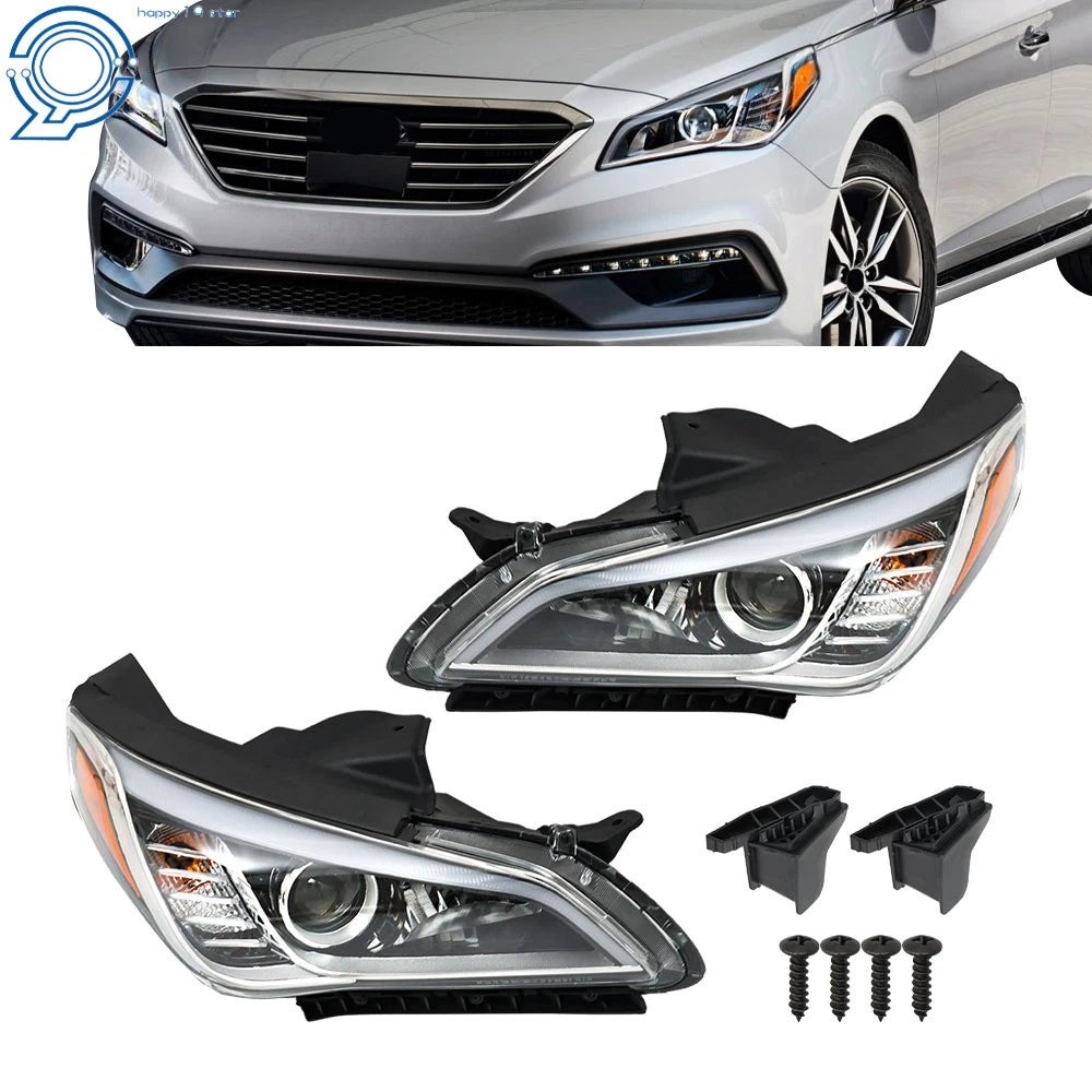 Set of 2 Clear Chrome Headlights for Hyundai Sonata (2015–2017)