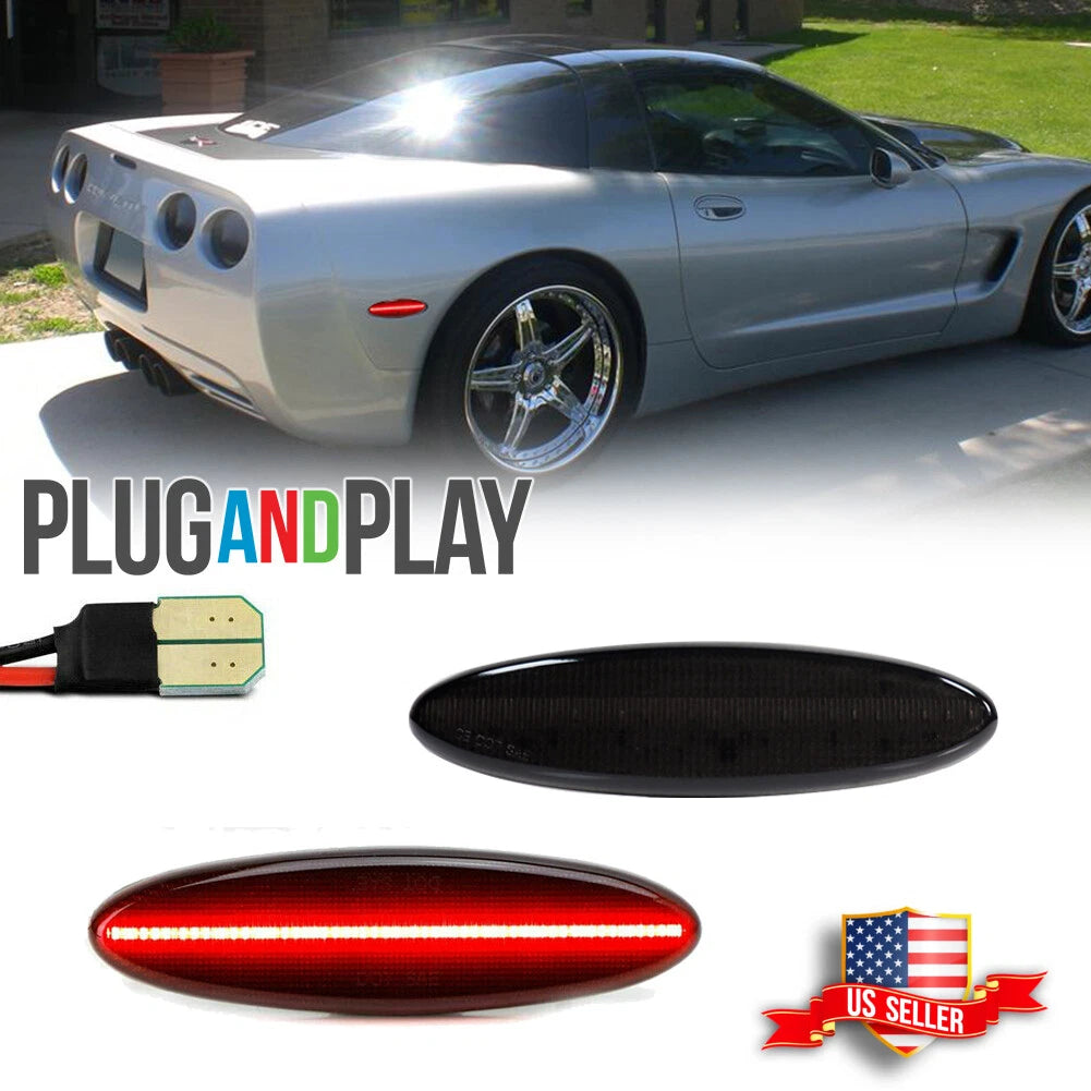 Set of 2 Smoked Lens Red LED Rear Side Marker Lights for Chevy Corvette C5 (1997–2004)