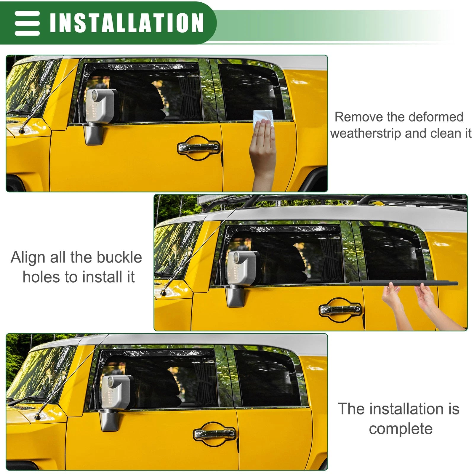 Pair Rear Door Window Belt Weatherstrip for Toyota FJ Cruiser (2007–2014)