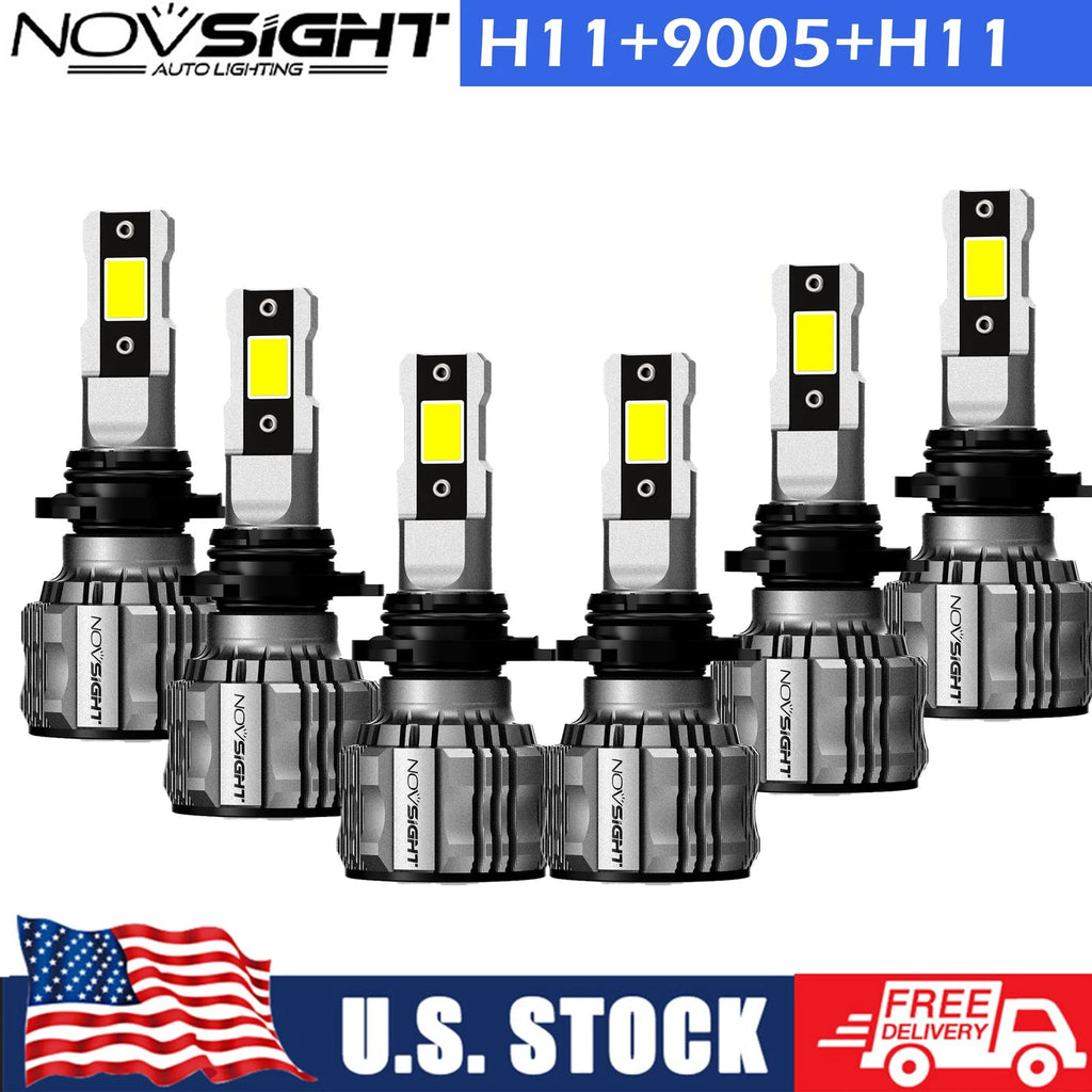 6X Canbus 9005 H11 LED Headlight High Low Beam + Fog Bulbs Super White 6500K