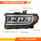 Left Side Headlight for GMC Acadia (2020–2023) - Black Housing, Amber Corner