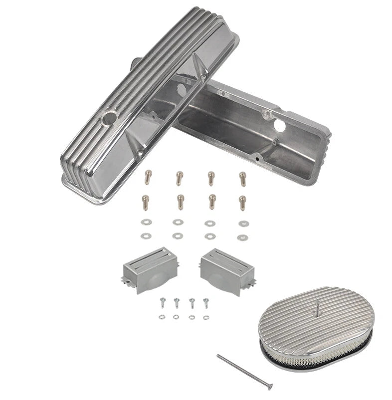 Tall Finned Valve Covers & 12" Oval Air Cleaner Kit for SBC Chevy (1958–1986)