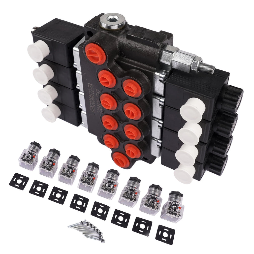 Hydraulic Control Valve 4 Spool Solenoid 12V DC 3600 PSI for
