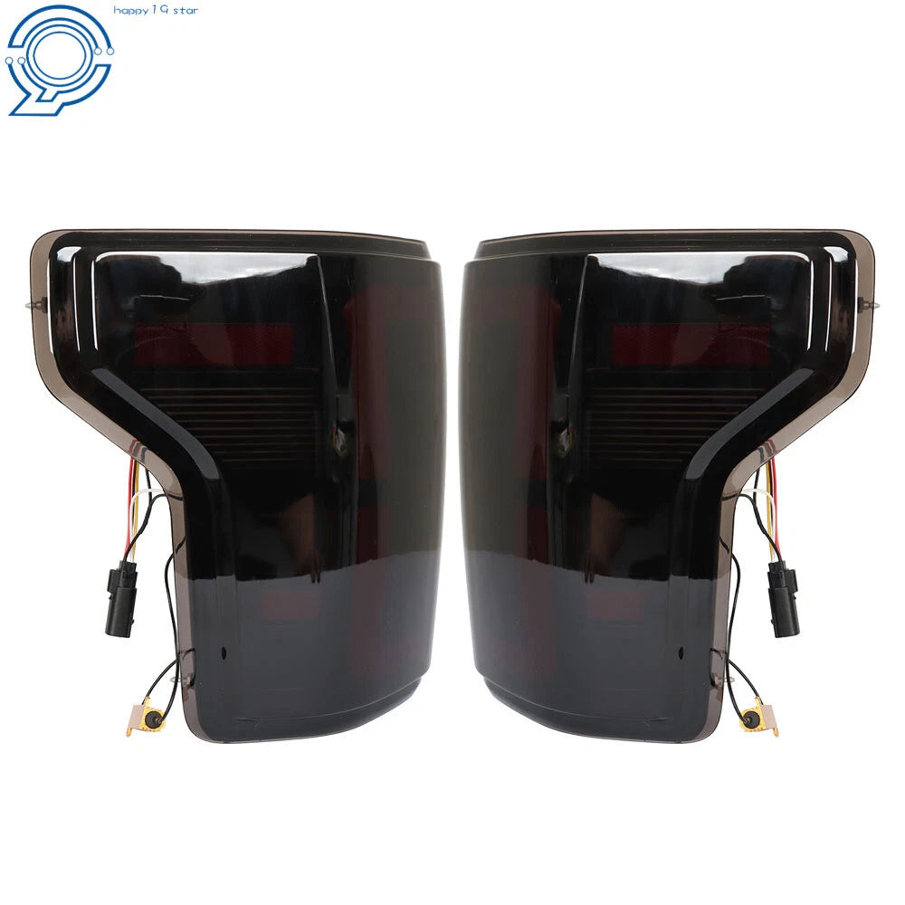 Set of 2 LED Tail Lights for Ford F150 (2015–2020) Black Housing Smoke Lens