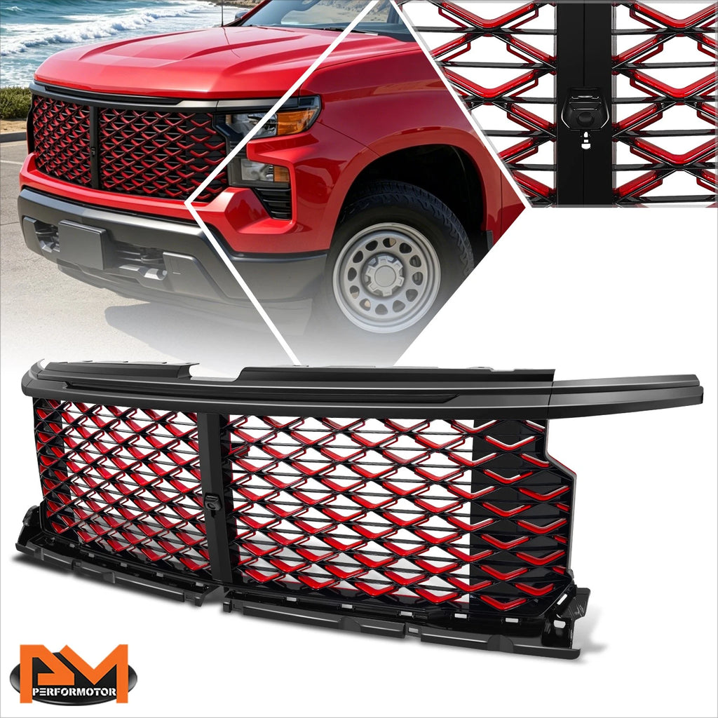Badgeless Diamond Mesh Front Bumper Grille for Silverado 1500 LT LST RST (2022–2026)