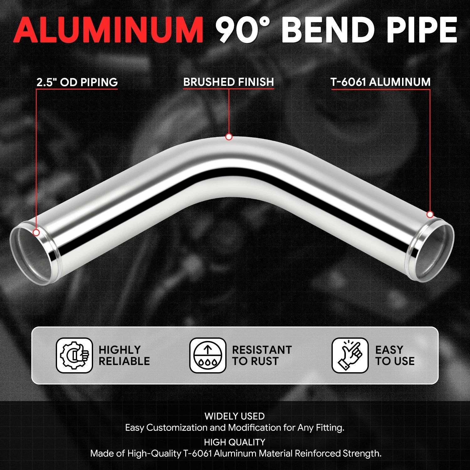 90 Degrees Bend 14 Gauge 2.5"OD Aluminum Intercooler Pipe for Turbo Hose
