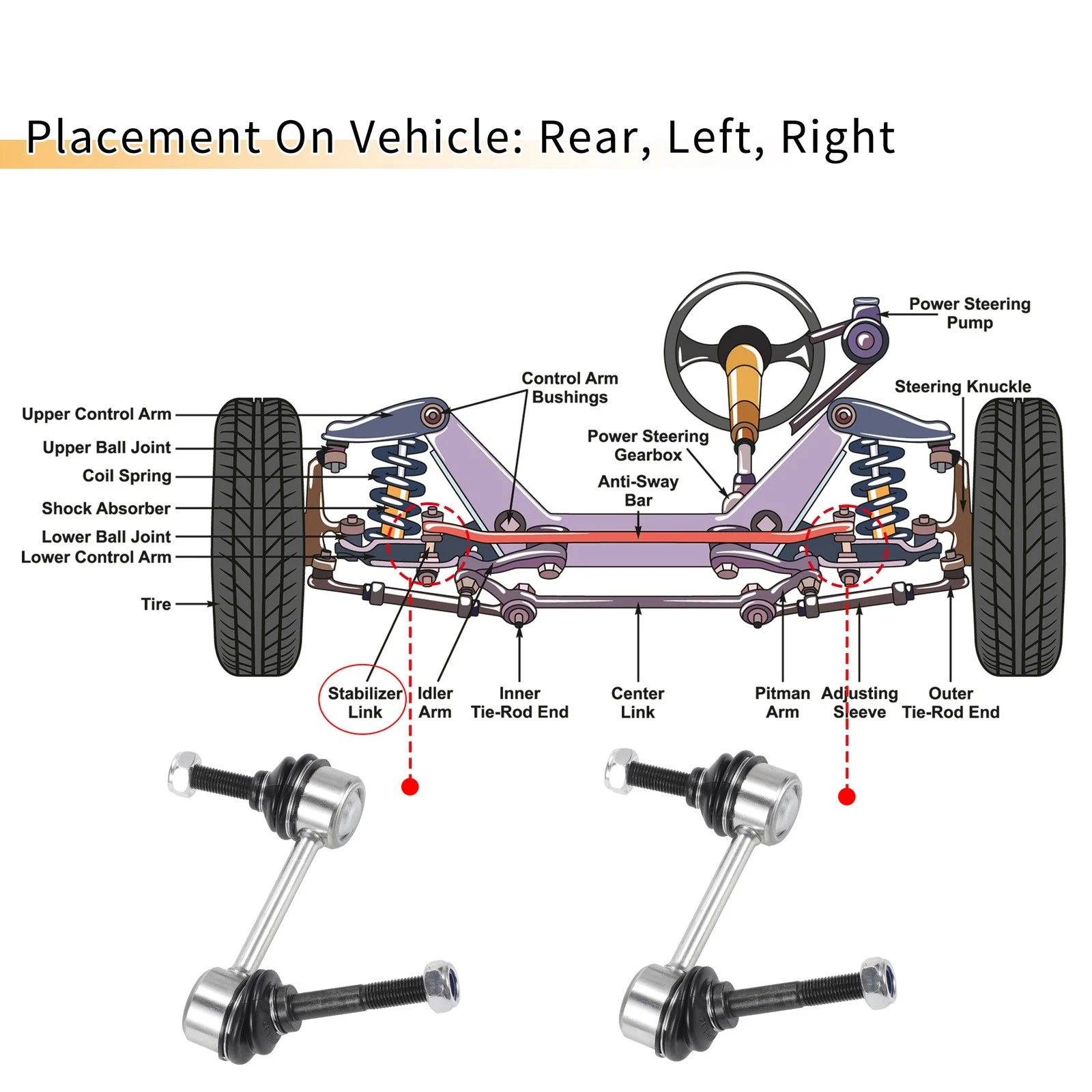 2pcs Rear Stabiliser Sway Bar Link for Ford Escape, Mazda Tribute (2001–2012) No.K750571