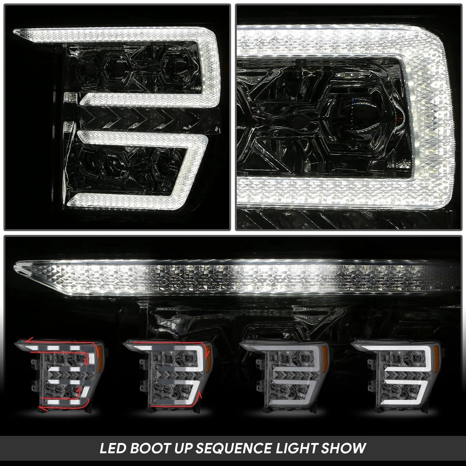 LED Sequential Chasing Projector Chrome Amber Headlights for Ford F-150 (2021–2023)