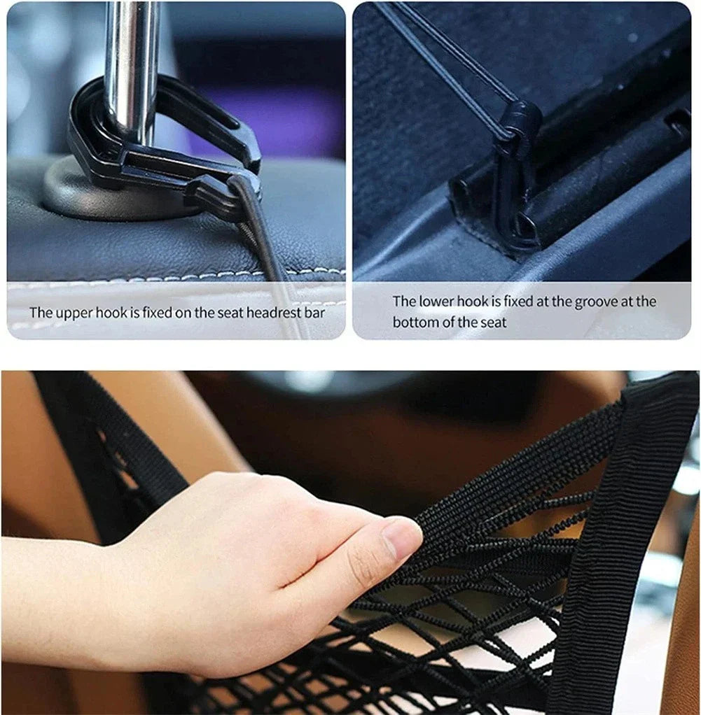 3 Layer Car Storage Net Bag with Hook Mesh Organizer for Front Seat Storage