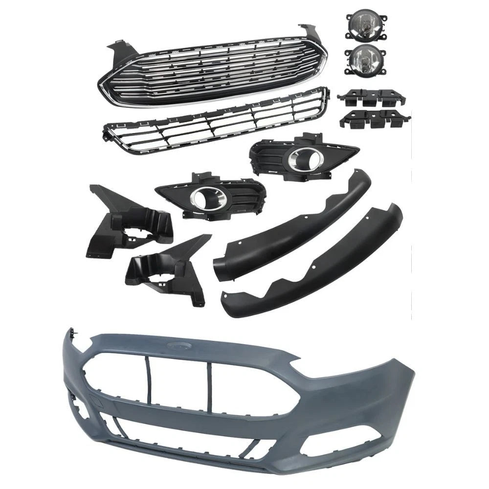 Fog Light Set for Ford Fusion (2013-2016) Black Front Bumper Cover & Grille