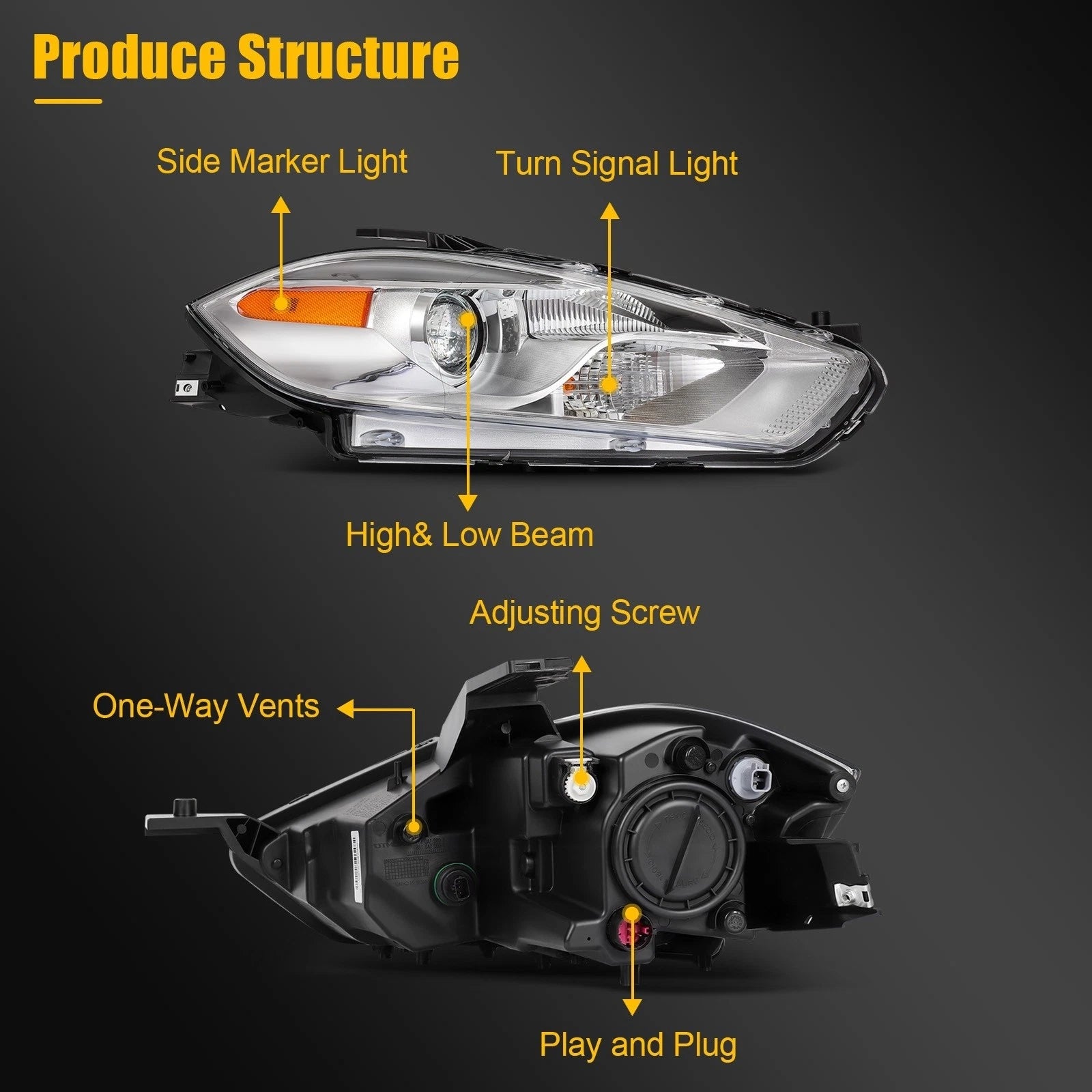 Left Side Headlight for Dodge Dart (2013–2016) Chrome Projector