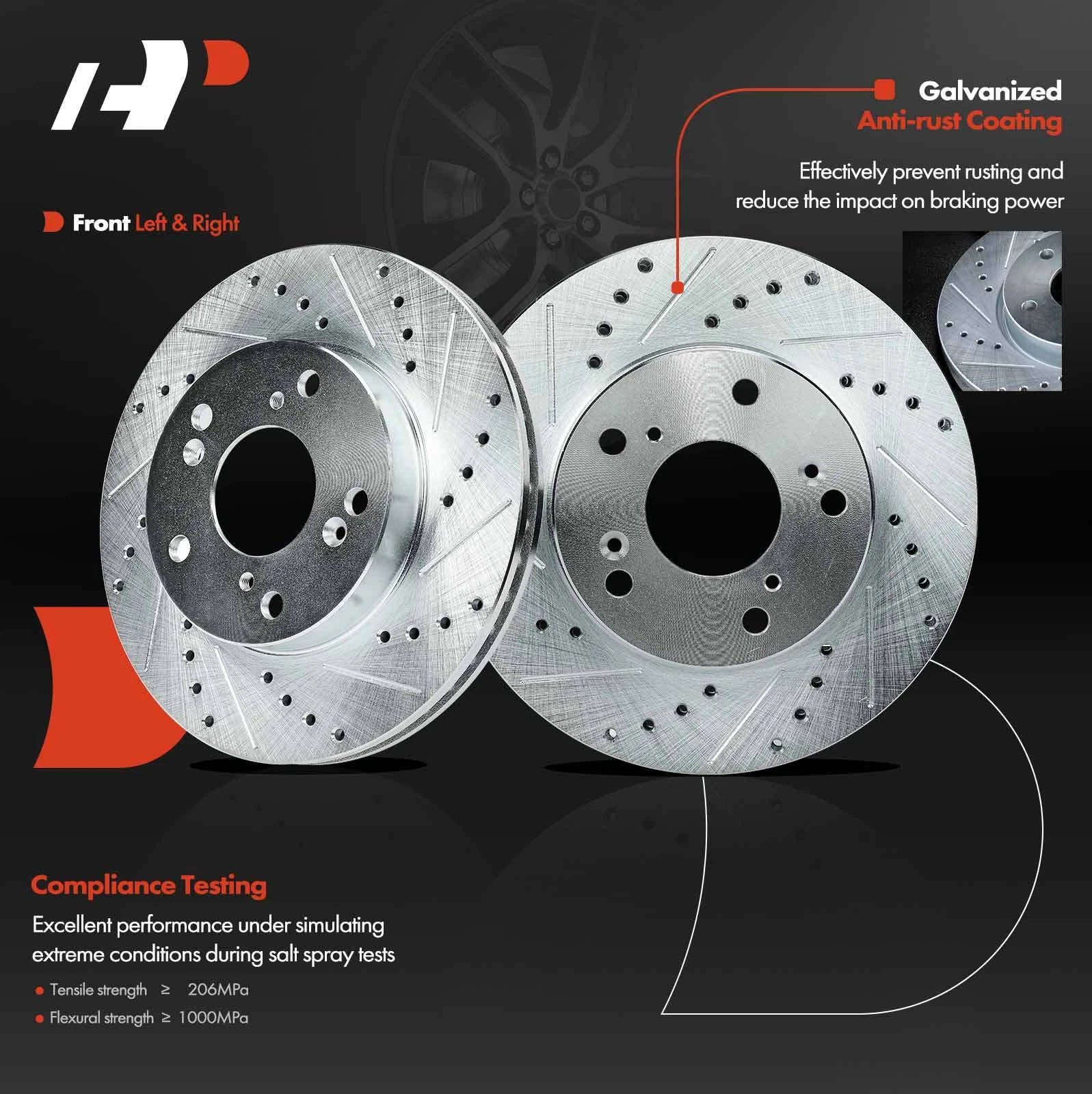 Front Drilled Brake Rotors & Ceramic Pads for Honda Civic (2012-2015)