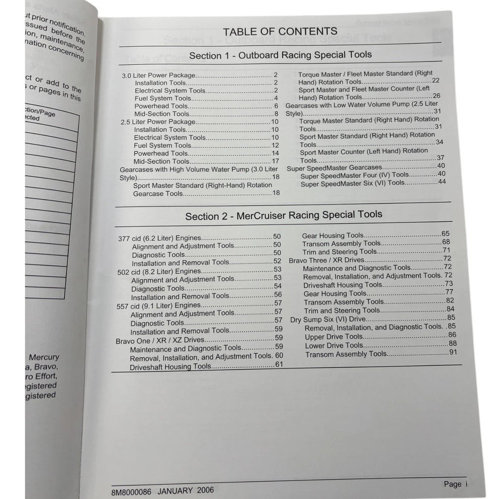 Outboard and Sterndrive Special Tools Catalog for Mercury Racing (2006)