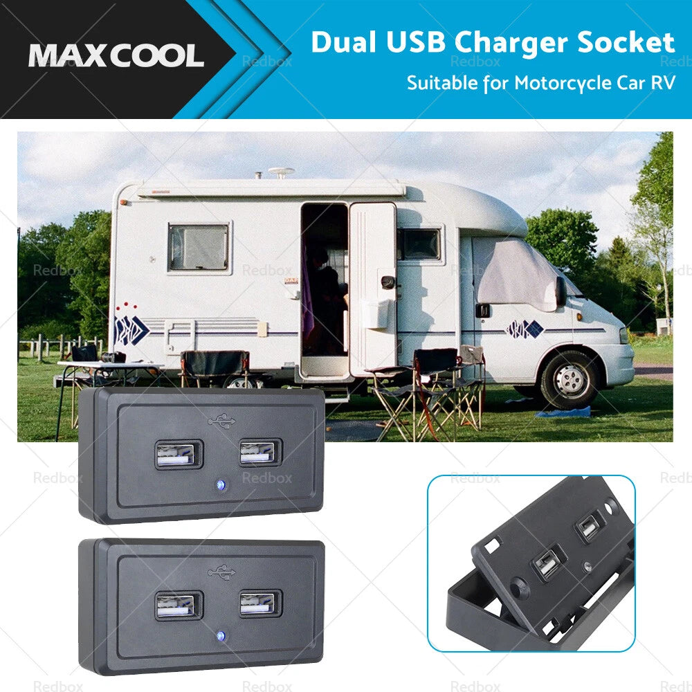 Dual USB Fast Charger Socket for Car RV Motorcycle (12V)