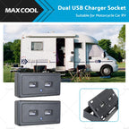 Dual USB Fast Charger Socket for Car RV Motorcycle (12V)