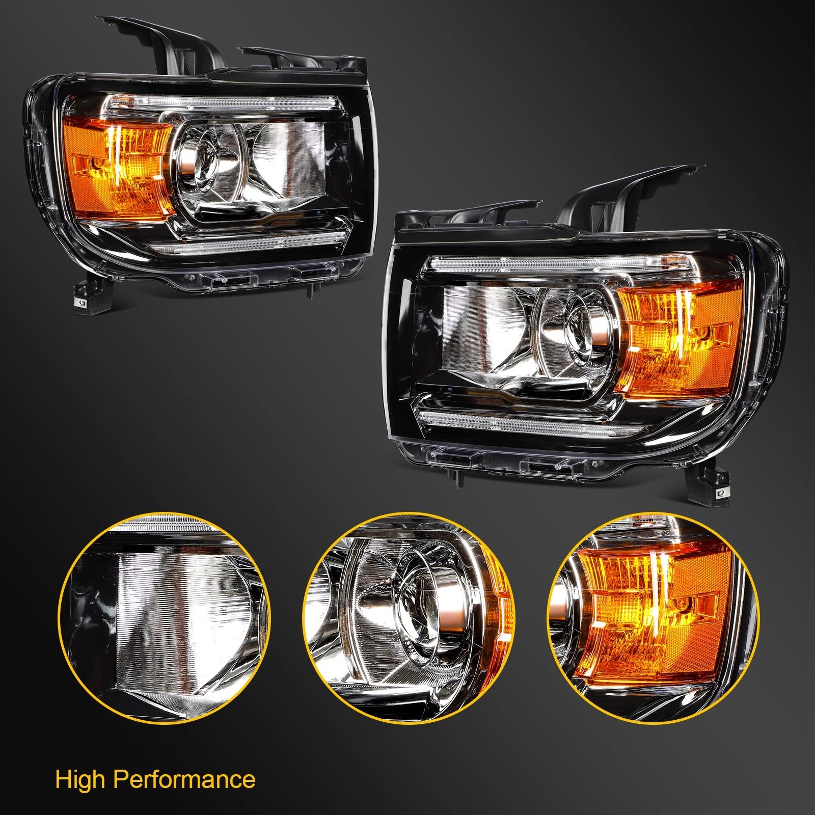 2Pcs Projector Headlights with DRL for GMC Canyon (2015–2022) Black Housing