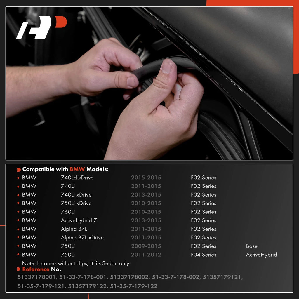 Set of 4 Weatherstrip Seals for BMW F02 740Li xDrive (2010–2015)