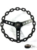 3 Hole Chain Steering Wheel with Horn Button and A01 Adapter for Black (Universal)