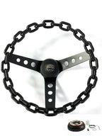 3 Hole Chain Steering Wheel with Horn Button and A01 Adapter for Black (Universal)