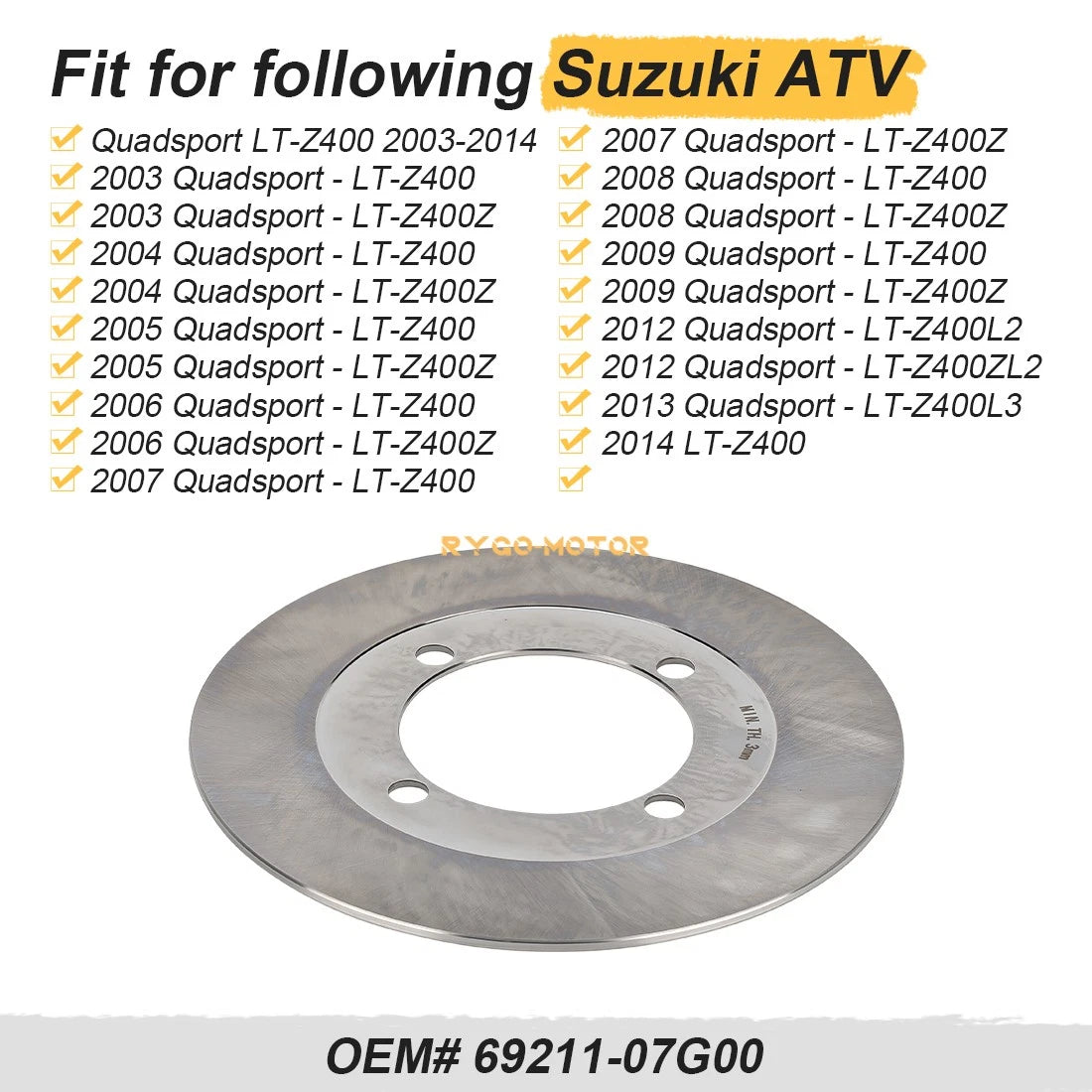 Front Brake Disc Rotor for Suzuki Eiger 400 King Quad 400 LTF400 LTA400 (2003–2020)
