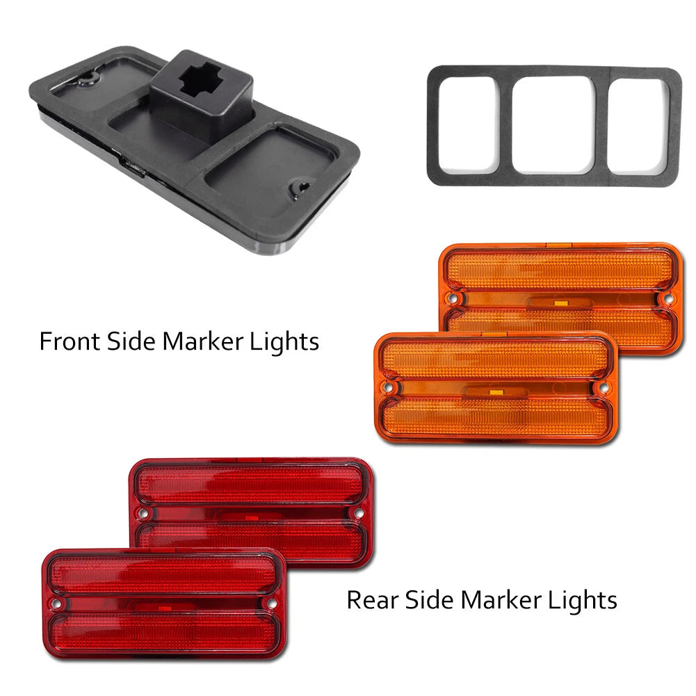 Set of 4 Amber Front & Red Rear Side Marker Lights for Chevy GMC Trucks (1968–1972)
