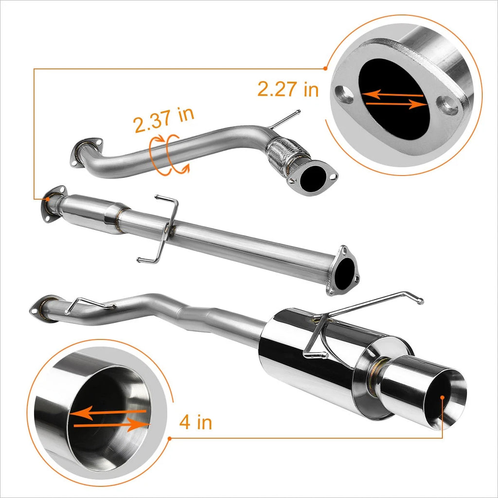 4" Rolled Tip Muffler for Honda Accord 2.2L (1994–1997) - Stainless Steel Catback