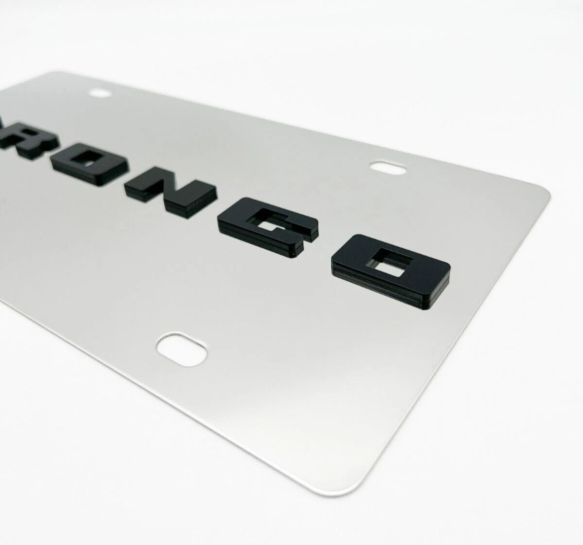Chrome Metal License Plate for Ford Bronco Block Letters Logo (1966–2023)