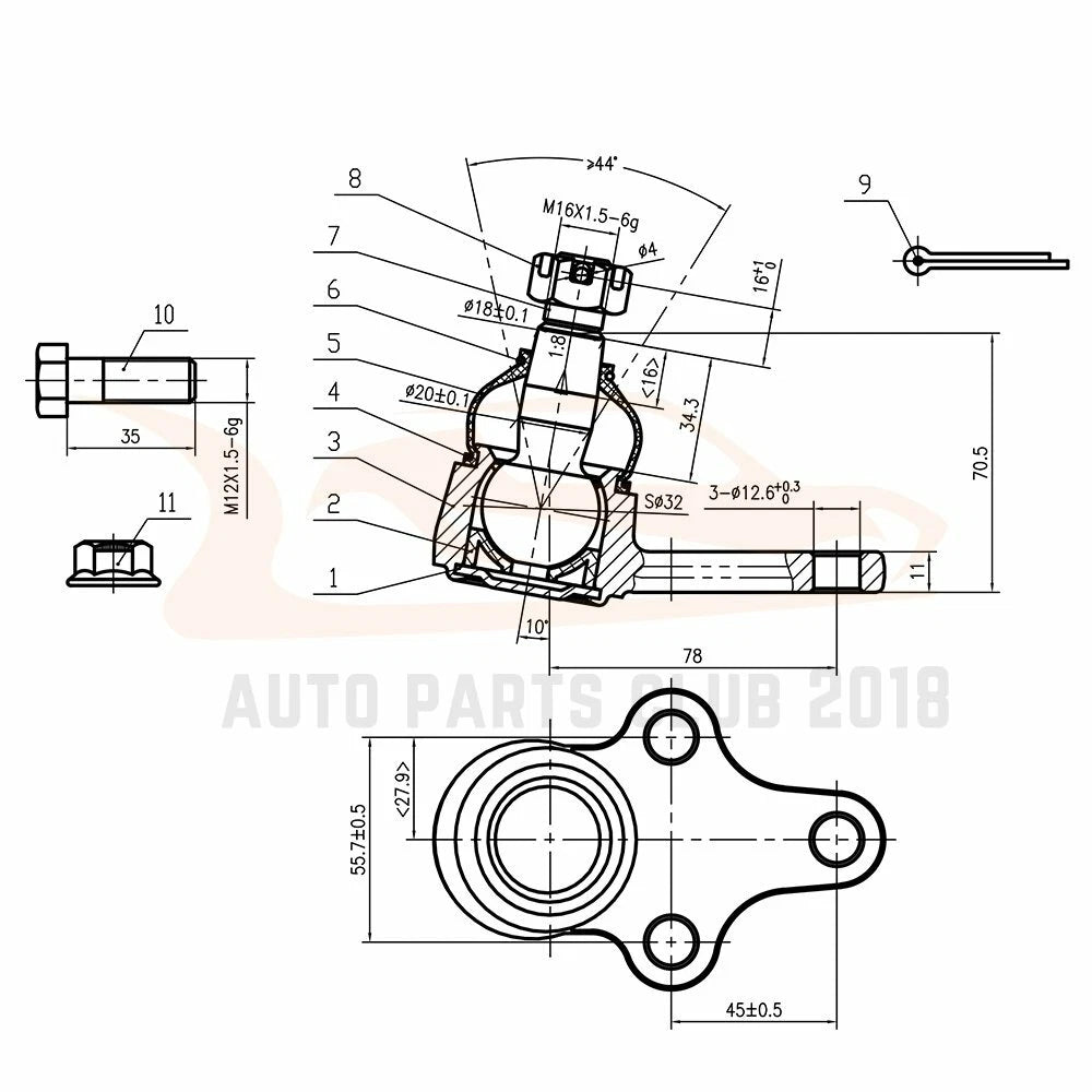 Set of 12 Suspension Front Tie Rod Ends for Toyota Pickup (1989–1995)