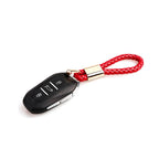Sporty Red Braided Leather Keychain for Car Key (Metal Key Ring)