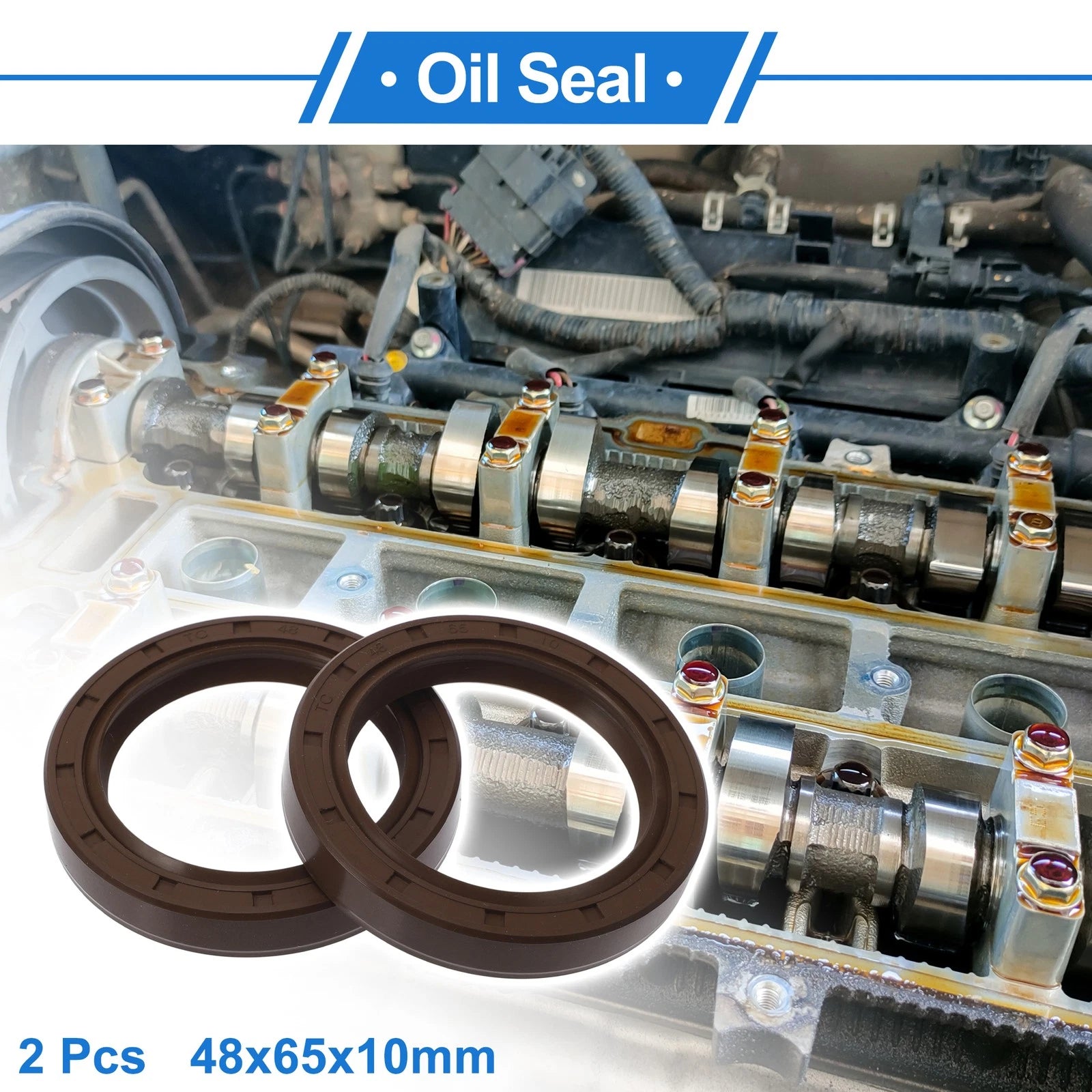 Set of 2 Oil Seal Rotary Shaft Seal FKM Rubber 48x65x10mm