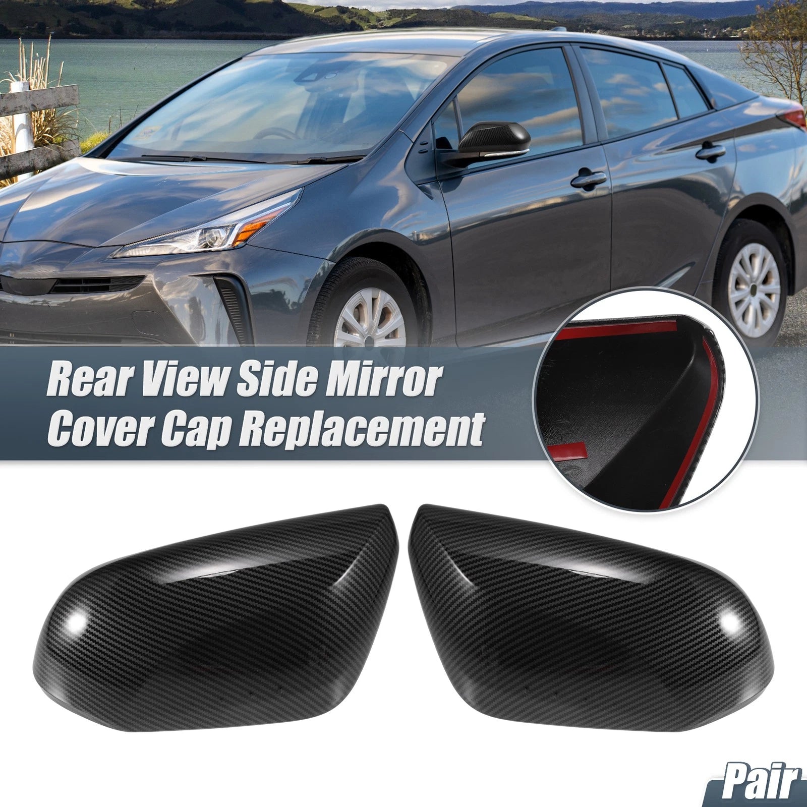 Pair Rearview Mirror Cover Overlay for Toyota Prius Prime (2017–2022) Carbon Fiber