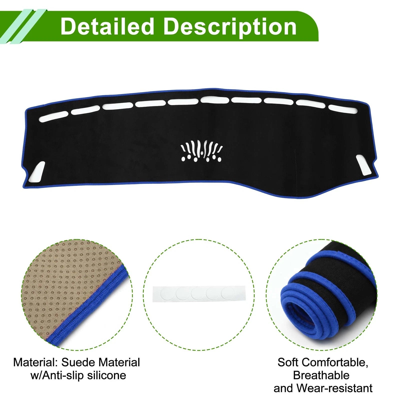 Dashboard Cover Mat for Mercedes Benz C Class W205 (2015–2021) Black Blue