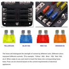 6-Way Blade Fuse Box Block Holder w/ LED Indicator for Marine Bus RVs Boats