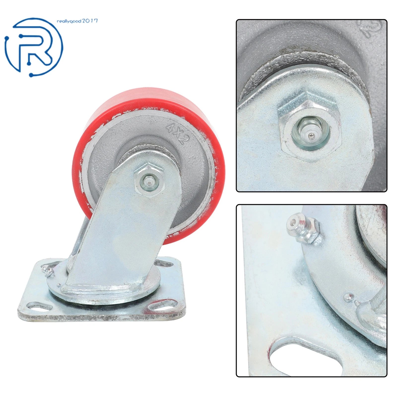 Set of 4 Red 4-Inch Tilt Casters Wheels for Trolley (2800 lbs Capacity)